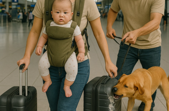 Người mẹ địu theo con nhỏ ra sân bay, vừa đặt vali xuống chú chó của người bên cạnh liên tục sủa dữ dội cắn vỡ cả hành lý