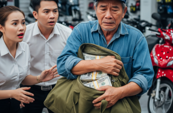 Người đàn ông nghèo mang theo một balo tiền mặt đi mua xe máy đắt tiền, nhân viên cửa hàng thấy nghi ngờ nên lập tức gọi CS tới