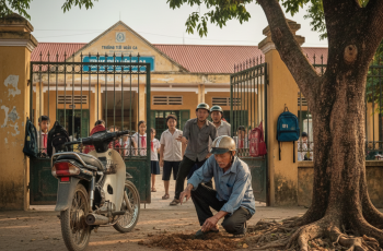 Và giữa đám đông đó, ai cũng quen một người: anh Thành, xe ôm công nghệ, ngoài 30 tuổi, dáng gầy, nước da sạm nắng, luôn đội chiếc mũ bảo hiểm cũ sờn quai.